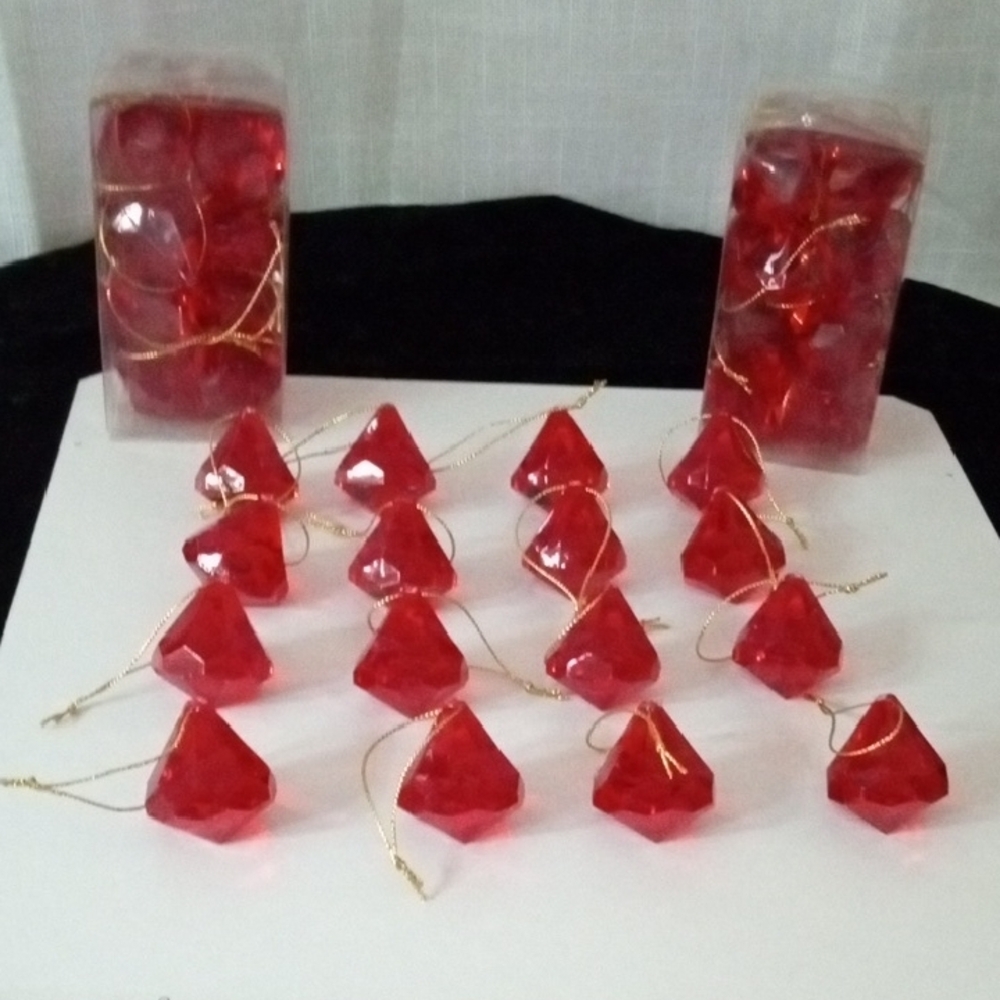 3pk Red Acrylic Diamond Hanging Ornaments 1.25" Holiday Craft Wedding Decor